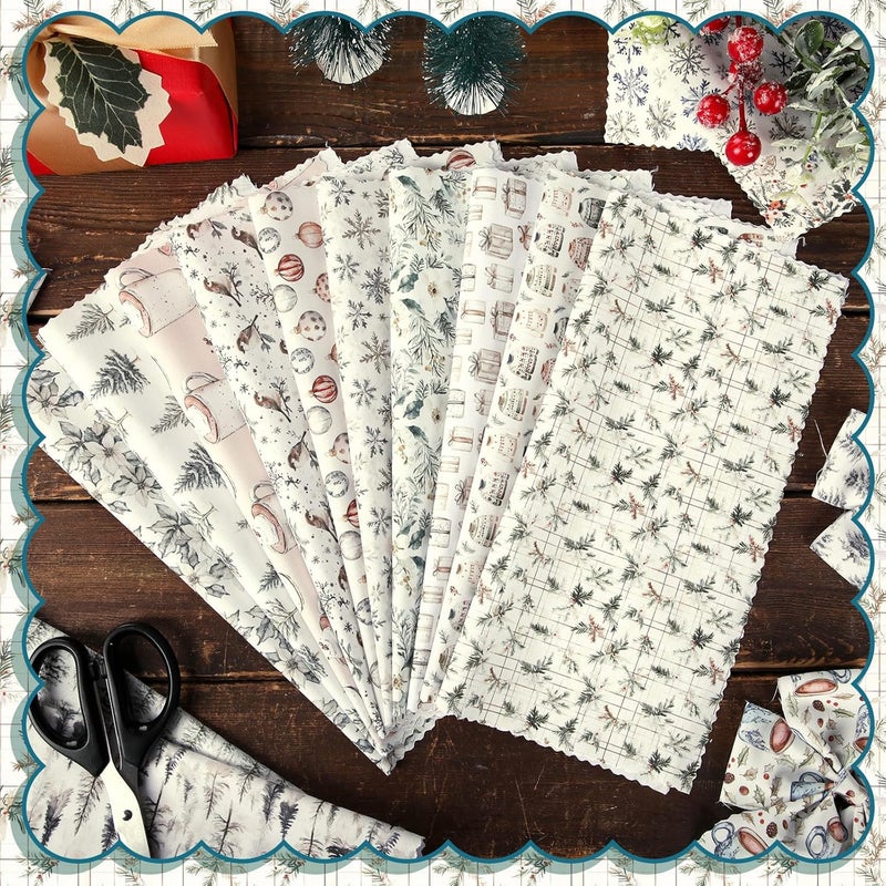 FuWeave 60 Pcs 10 x 10 Inch Boho Christmas Quilting Fabric Woodland Christmas Fat Squares Patchwork Precut Neutral Beige Fabric Bundles for Xmas Winter Quilting Crafting DIY Craft Sewing - Image 4